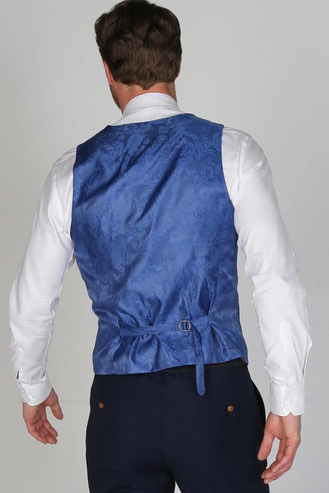 Paul Andrew Paul Andrew Men's Mayfair Birdseye Waistcoat Wedding Prom Attire in Navy - 2