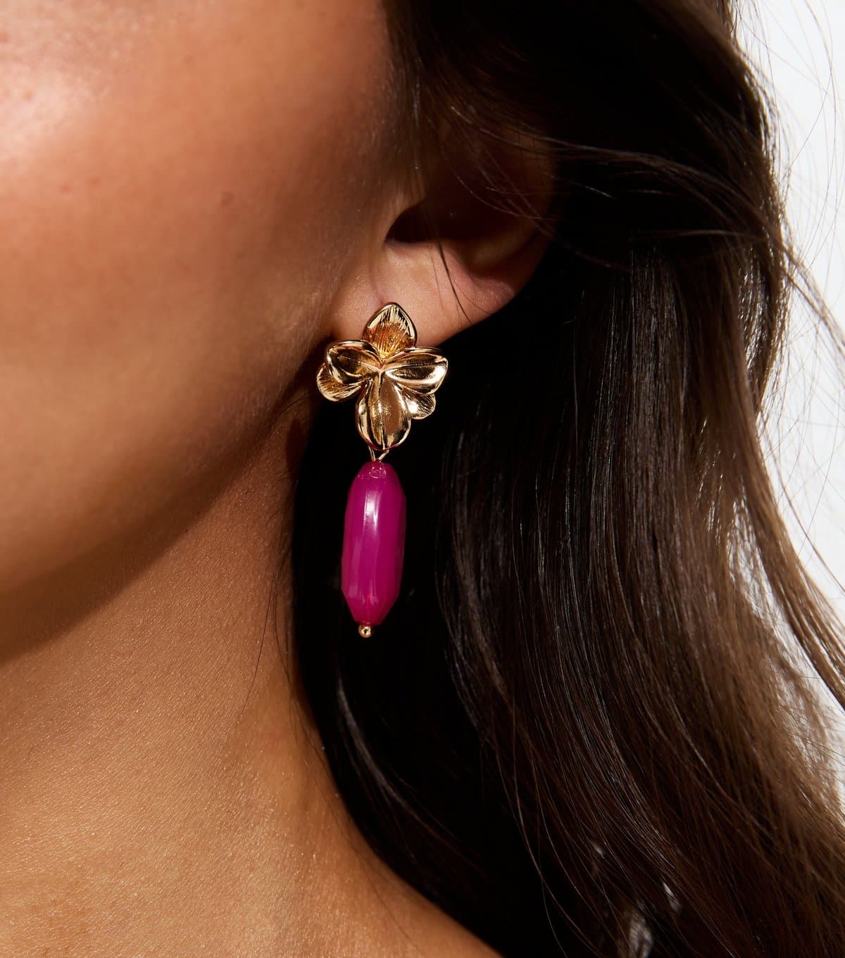 New Look New Look Bright Pink Flower Bead Drop Earrings