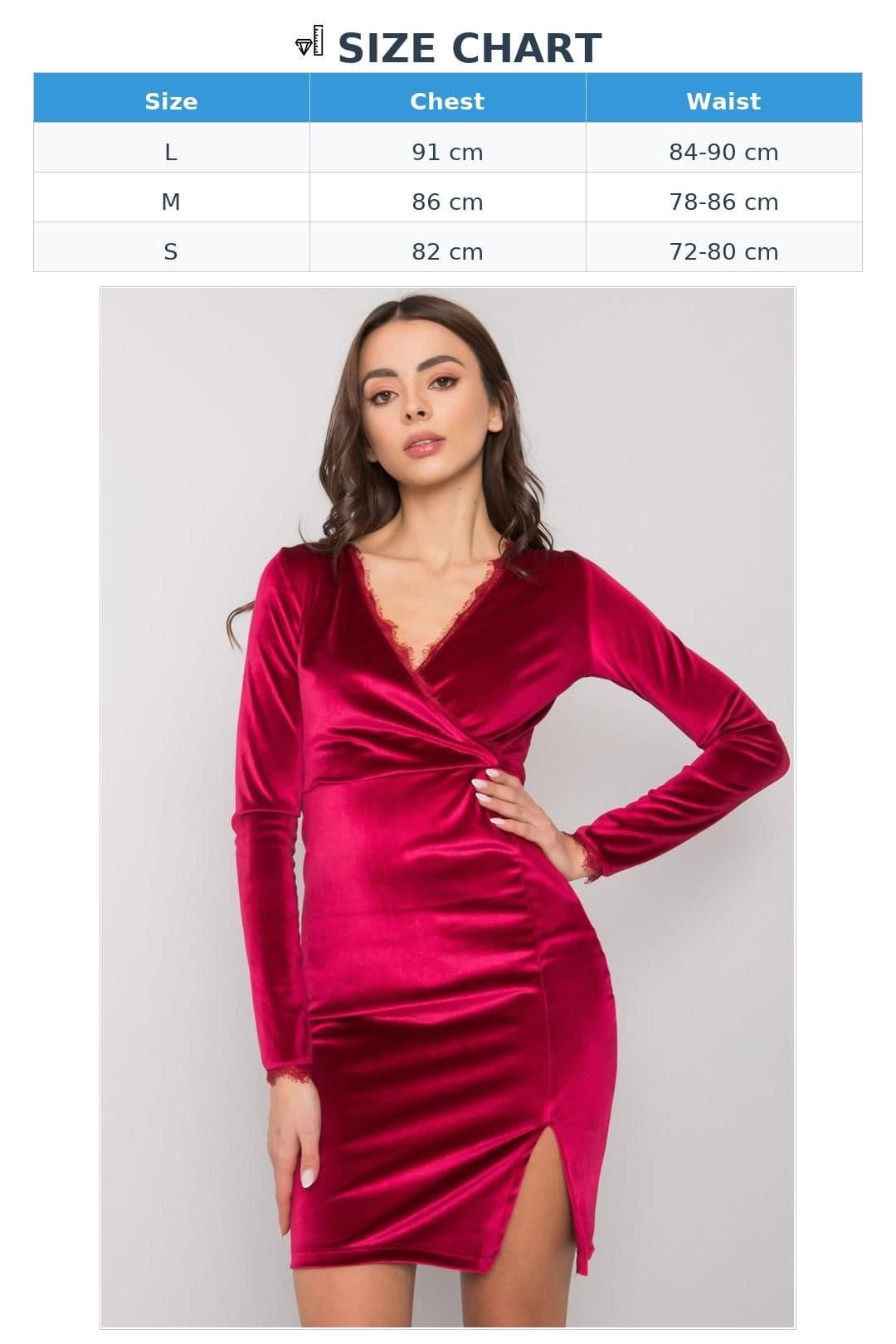 Love Lace Love Lace Women's Maroon Velour Mini Dress Long Sleeve Slit in Red - 4