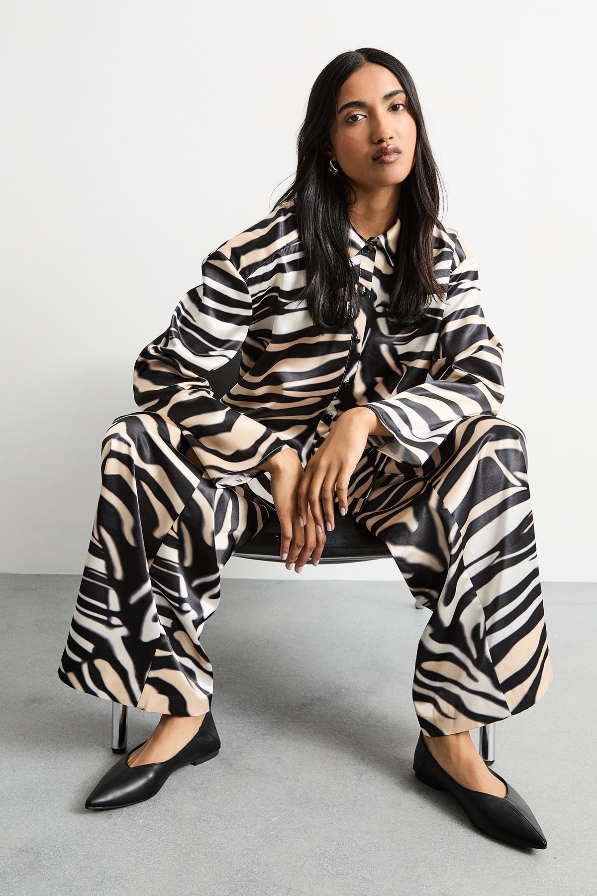 Warehouse Warehouse Women's Zebra Printed Oversized Satin Shirt - 4