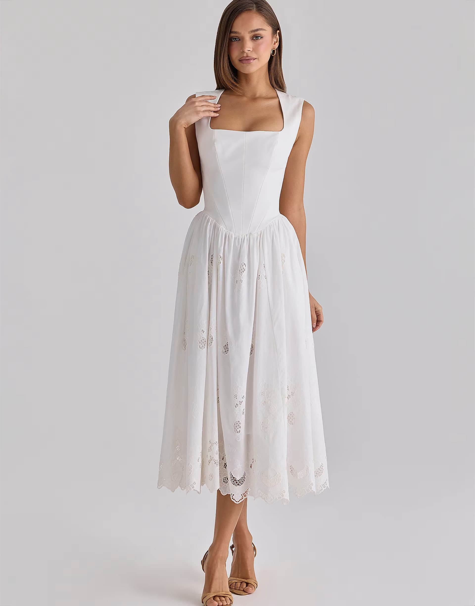 ASOS House of CB Safira white floral broderie anglaise cotton midi dress in white