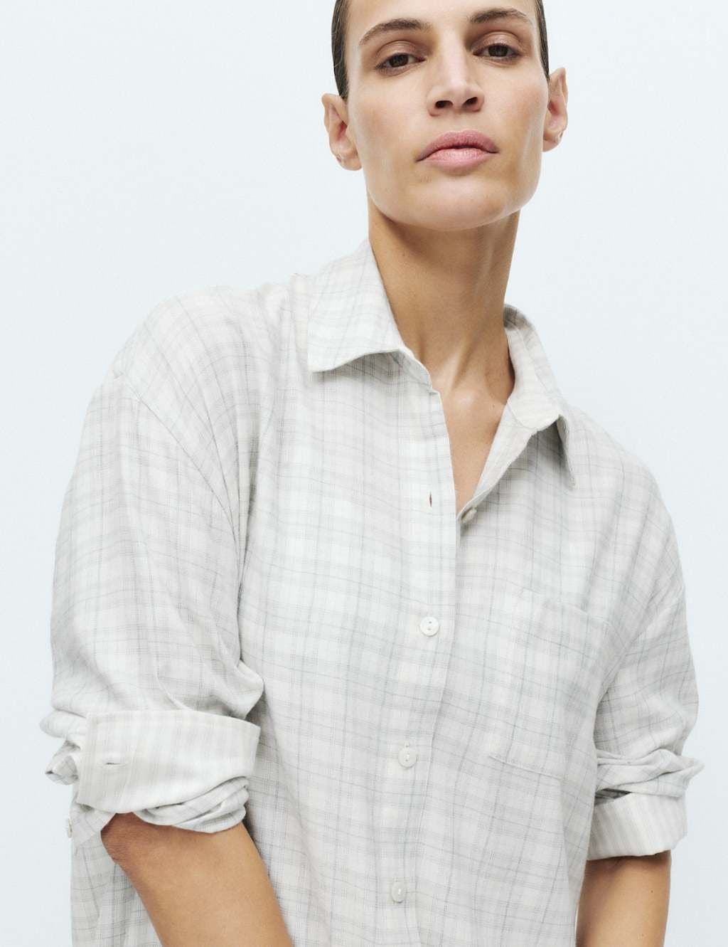 Marks & Spencer M&S Brushed Cotton Blend Checked Nightshirt Grey Mix