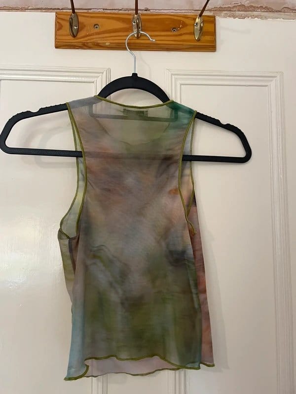 Bershka Multi-Colour Butterfly Print Halter Mesh Top