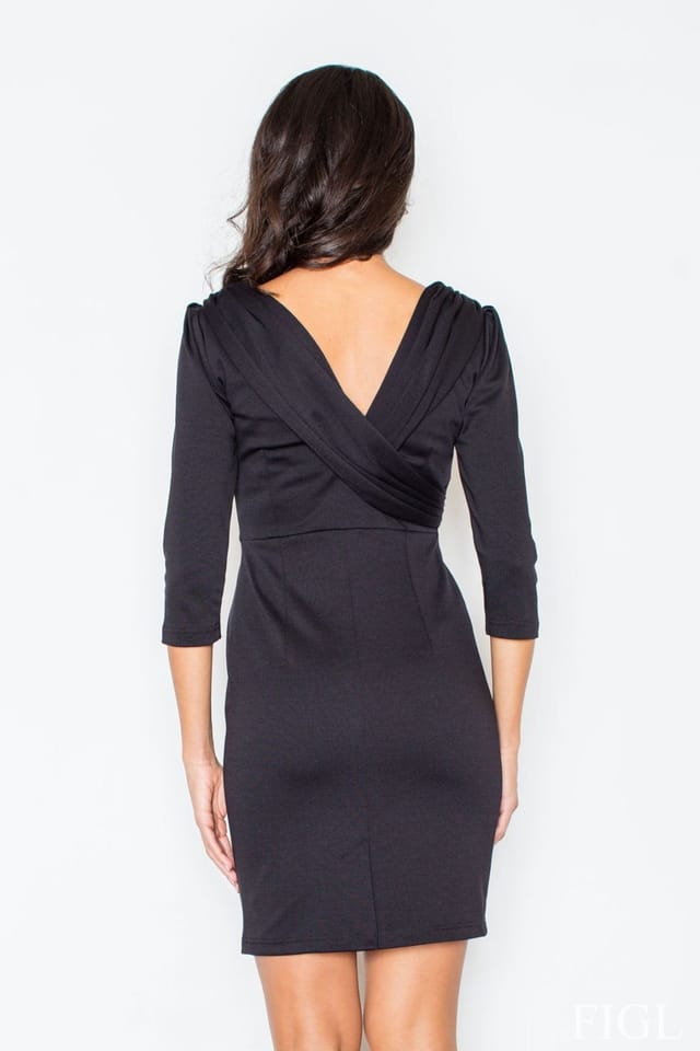 Love Lace Love Lace Women's Classic Draped Waist Day Dress Quarter Sleeves in Black - 2