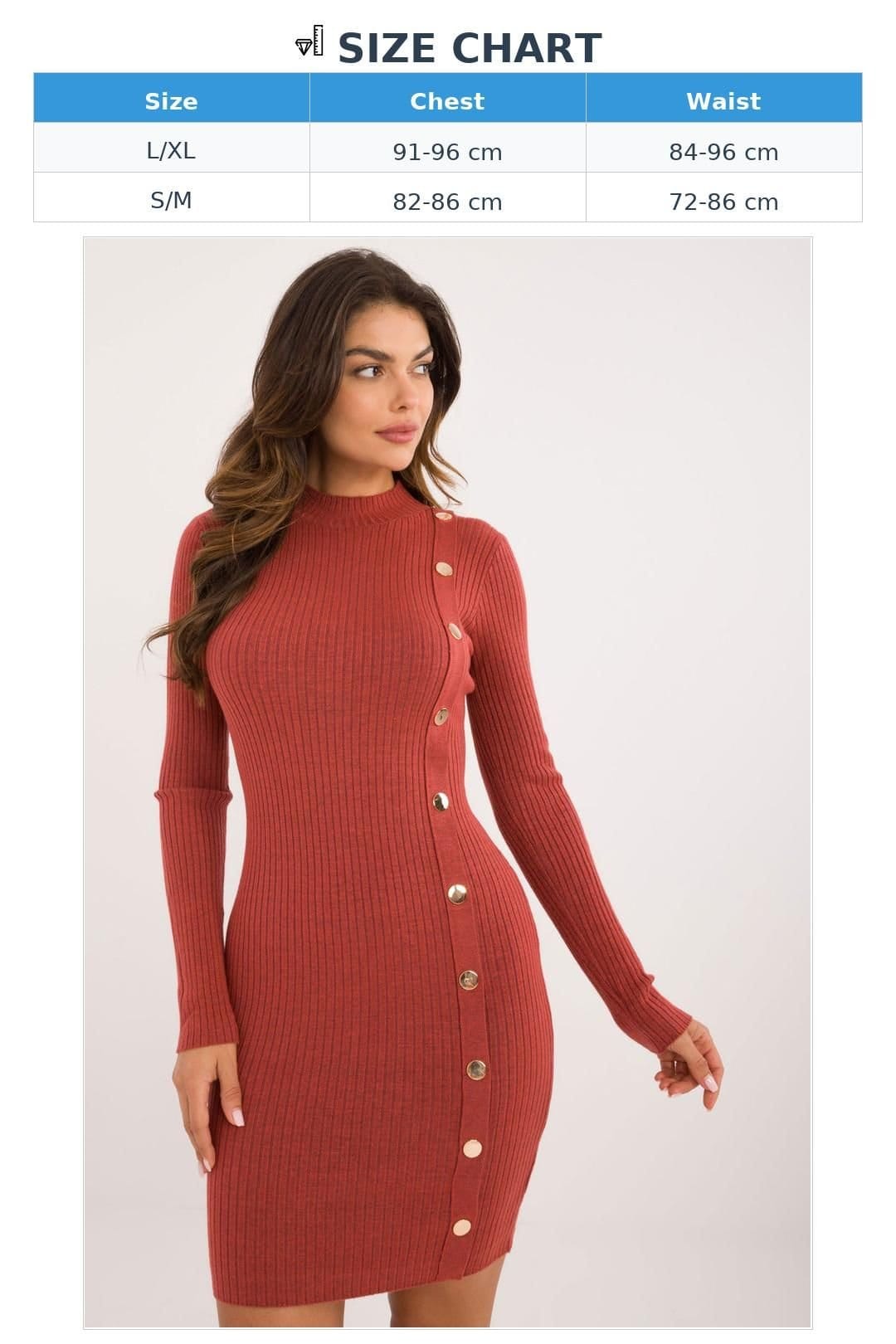 Love Lace Love Lace Women's Ribbed Knit Turtleneck Pencil Dress with Buttons in Orange - 4