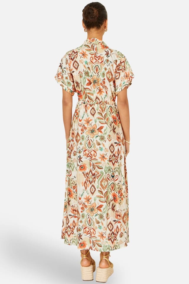Yumi Yumi Women's Viscose Relaxed Boho Print Maxi Shirt Dress in Warm White - 3