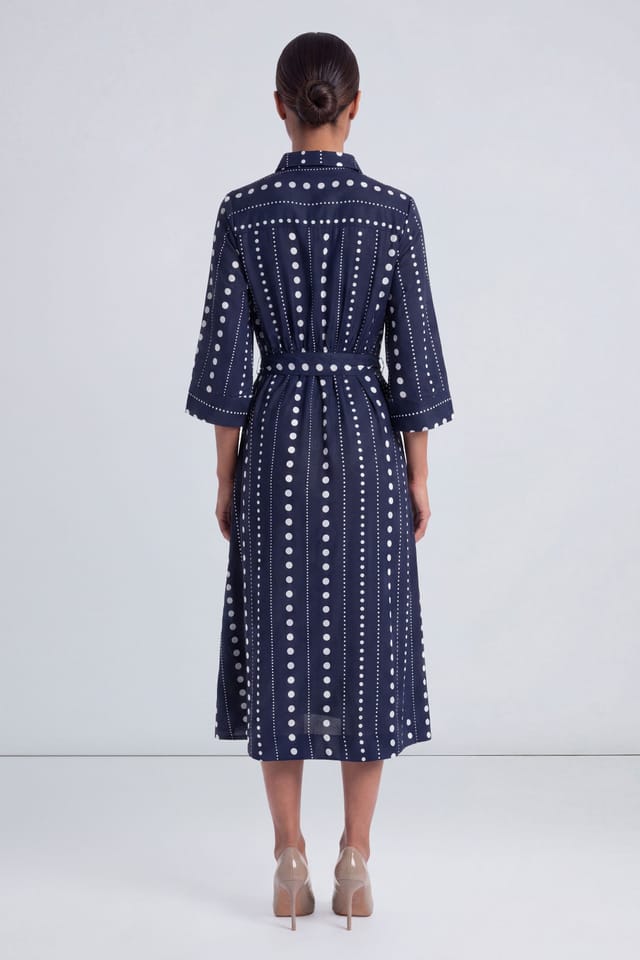 Principles Principles Women's Spot Print Belted Button Shirt Midi Dress in Navy - 2