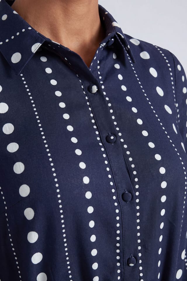 Principles Principles Women's Spot Print Belted Button Shirt Midi Dress in Navy - 3