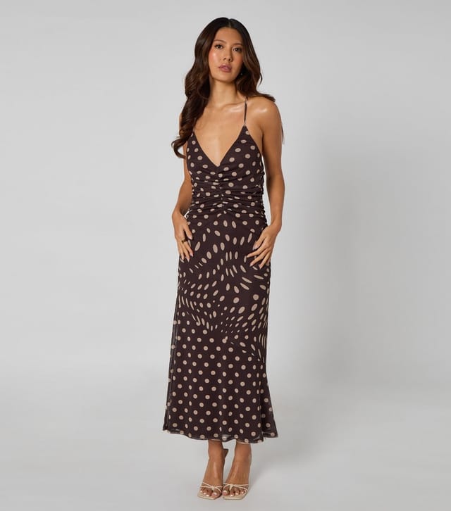 Urban Bliss Women's Brown Polka Dot Ruched Midi Dress Urban Bliss New Look - 2