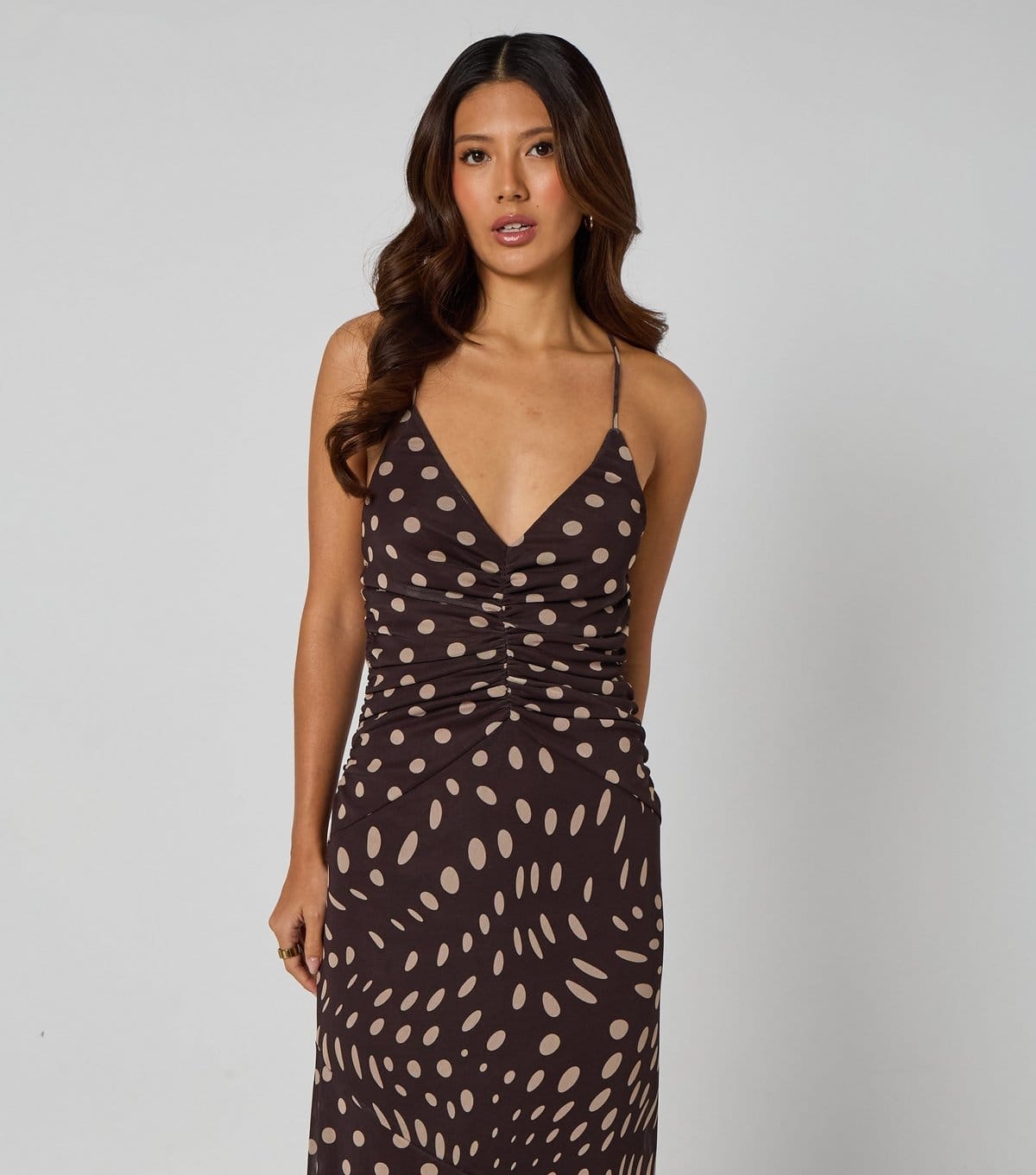 Urban Bliss Women's Brown Polka Dot Ruched Midi Dress Urban Bliss New Look - 4