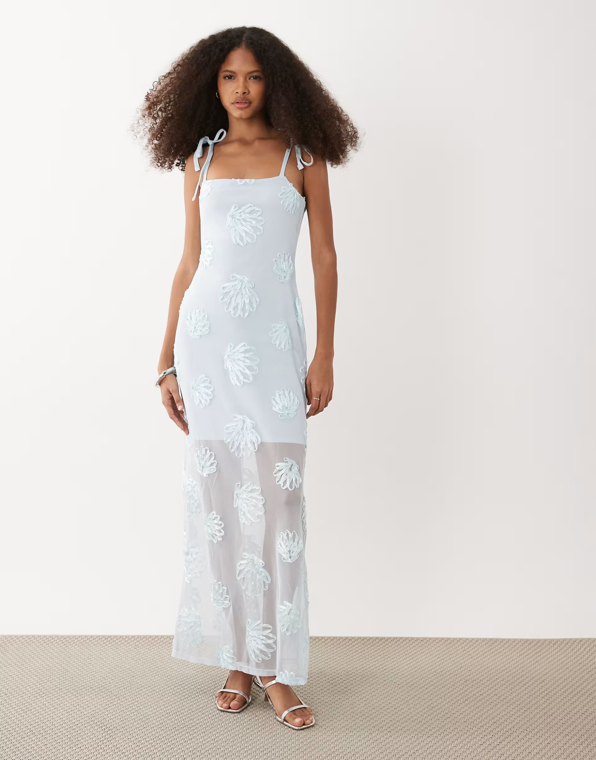 ASOS River Island embroidered shell maxi dress in light blue