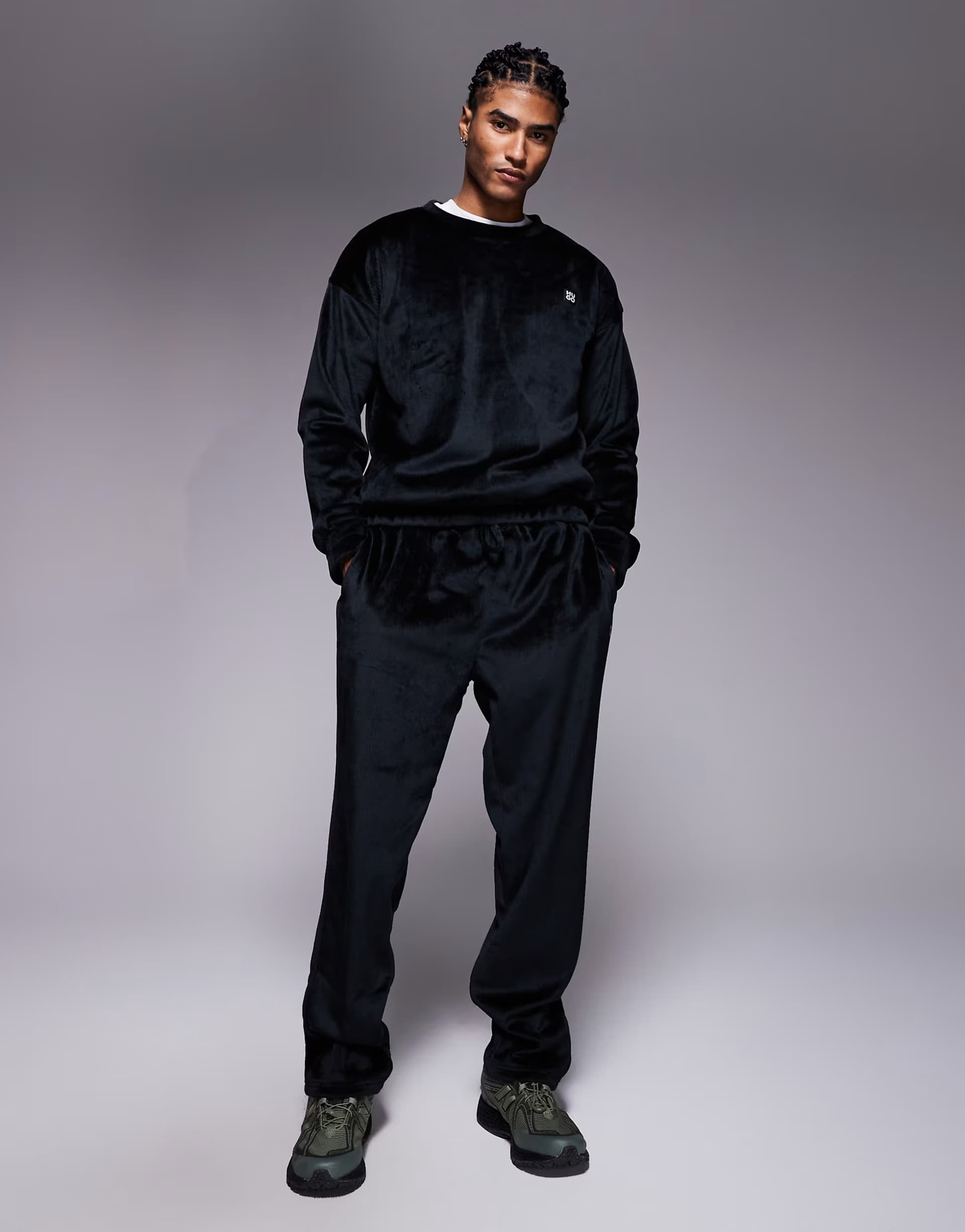 ASOS HUGO RED Velvet co-ord lounge pants in black