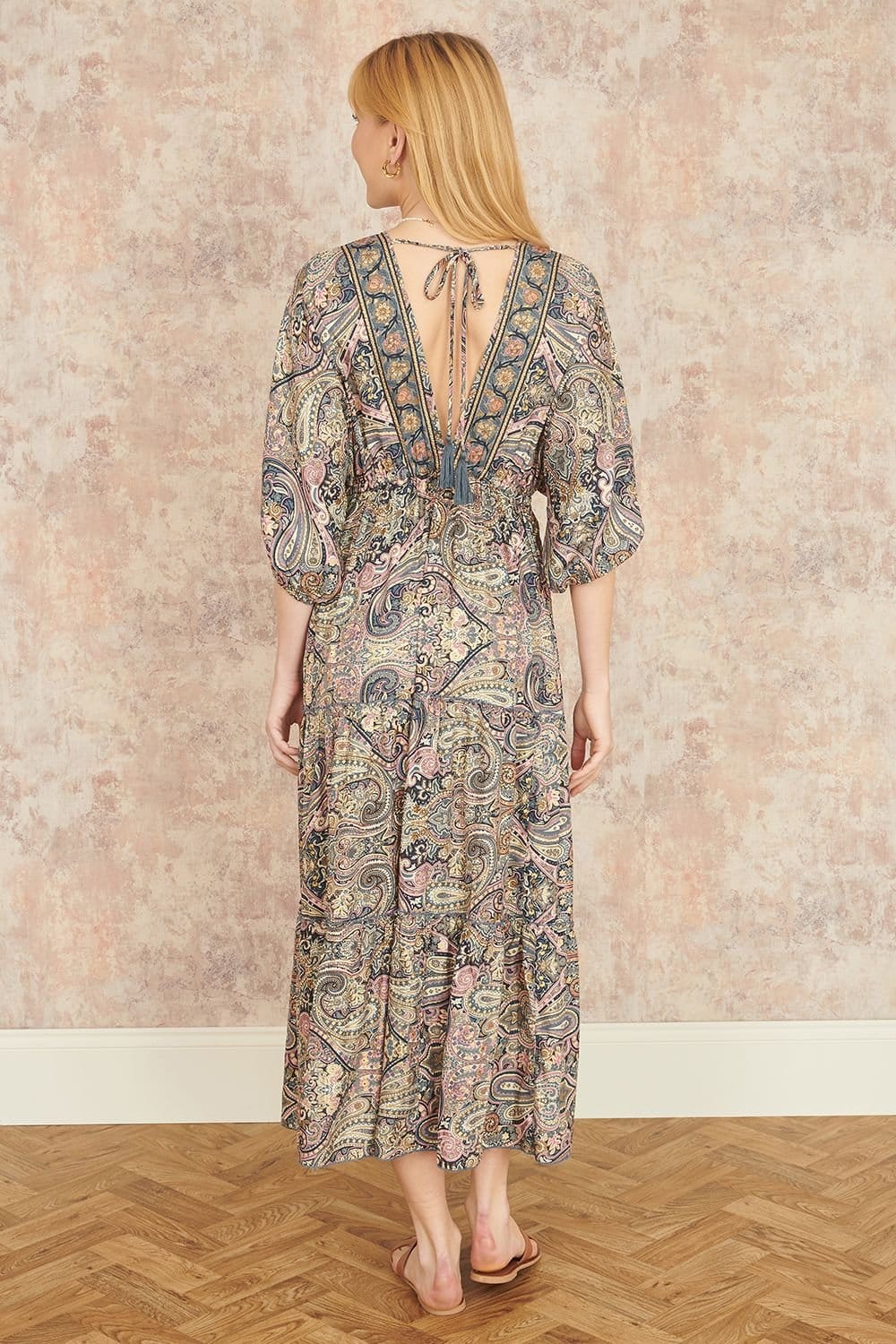 Yumi Yumi Women's Multicolour Paisley Print Midi Kimono Dress With Tie Back - 4