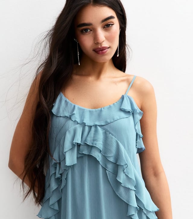 New Look Women's Blue Ruffled Chiffon Slip Dress New Look - 2