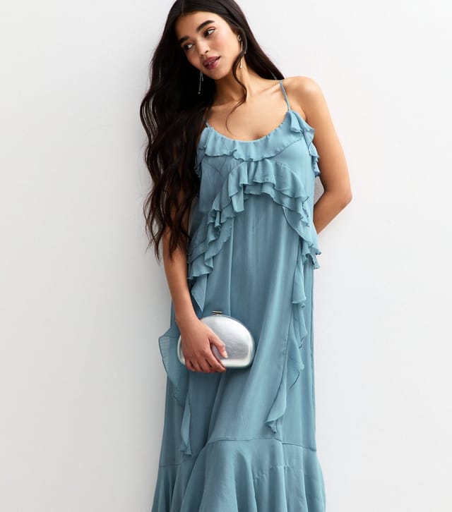 New Look Women's Blue Ruffled Chiffon Slip Dress New Look - 3