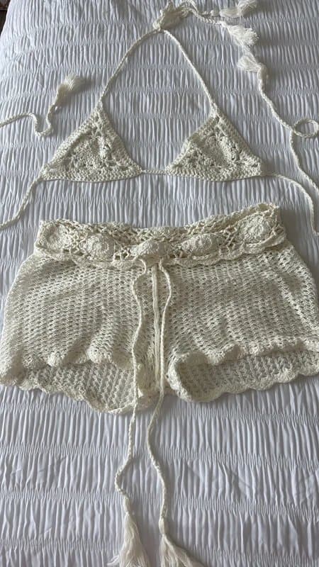 White Fox Boutique White Fox Boutique Cream Crochet Co-Ord – Top & Shorts Set bikini cover up