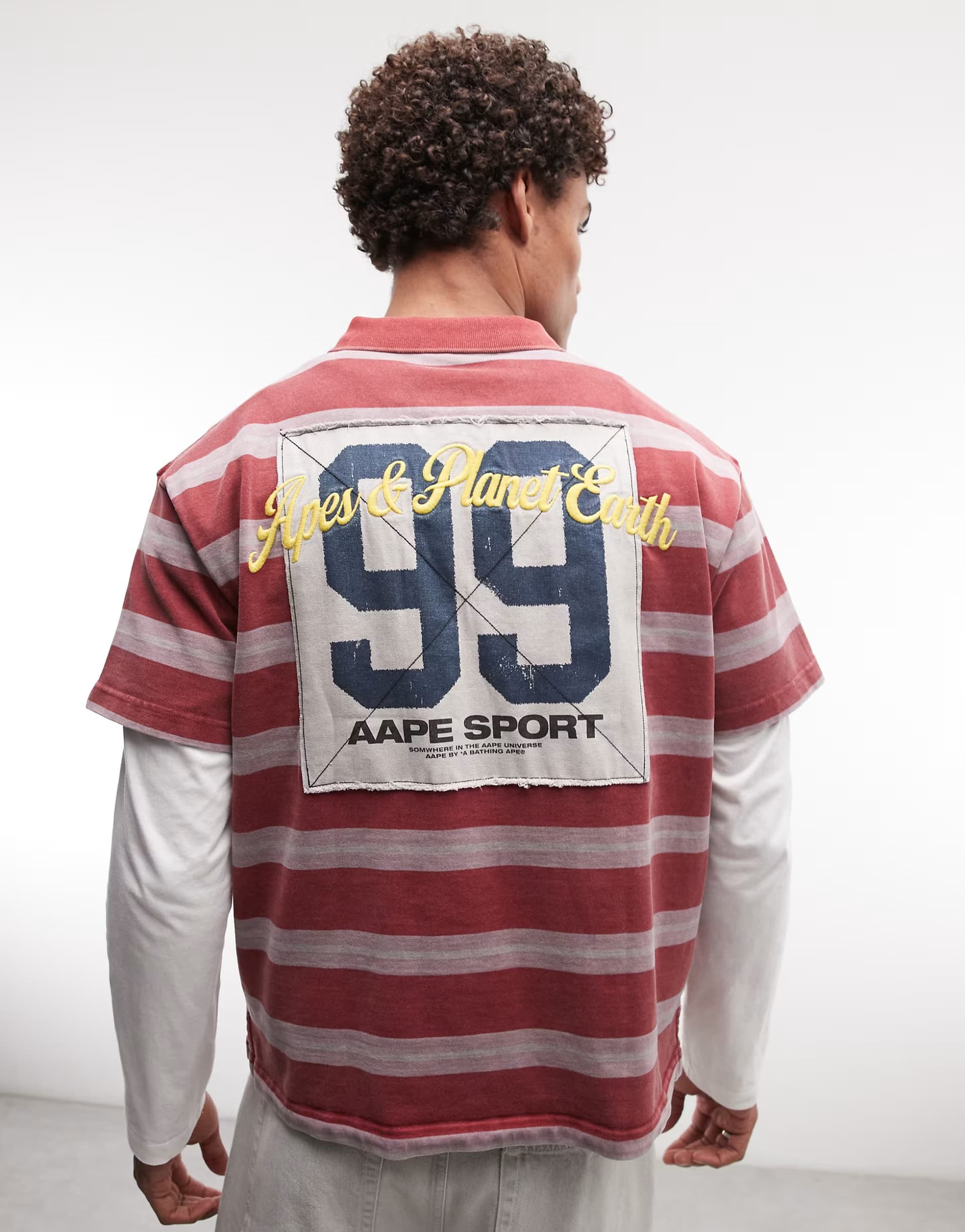 ASOS Aape by A Bathing Ape oversized striped polo in red and white