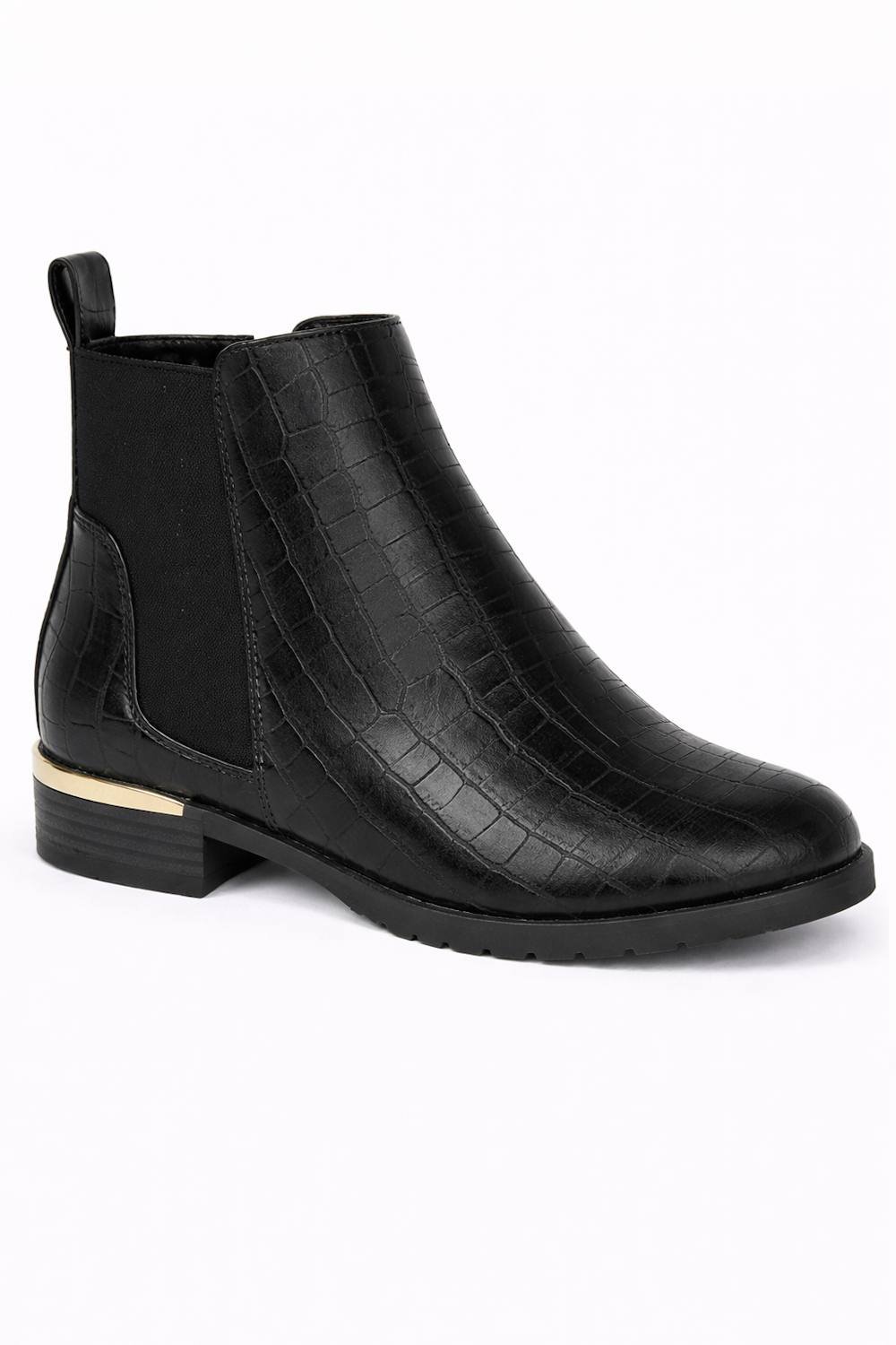 Spot On Spot On Women's Croc-Effect Chelsea Ankle Boot with Elastic Panels & Low Heel in Black - 4