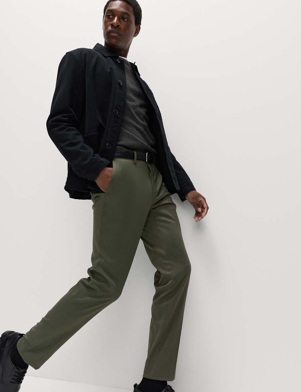 Marks & Spencer M&S Slim Fit Smart Stretch Trousers Dark Khaki
