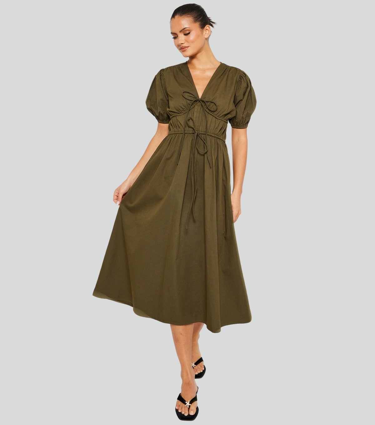 South Beach Women's Khaki Tie Front Midi Dress South Beach New Look - 3