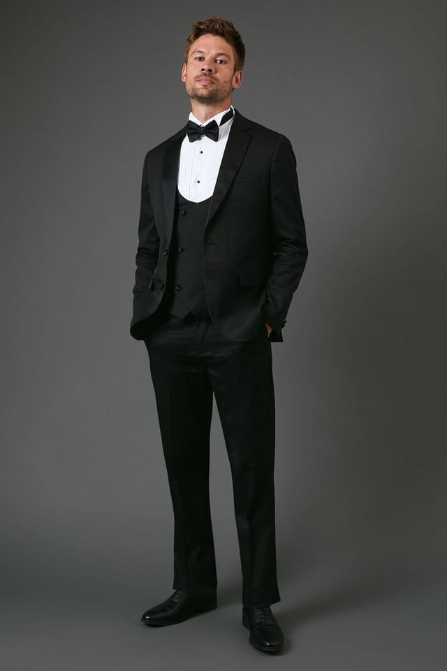 Burton Burton Men's Black Tailored Fit Tuxedo Suit Jacket - 2