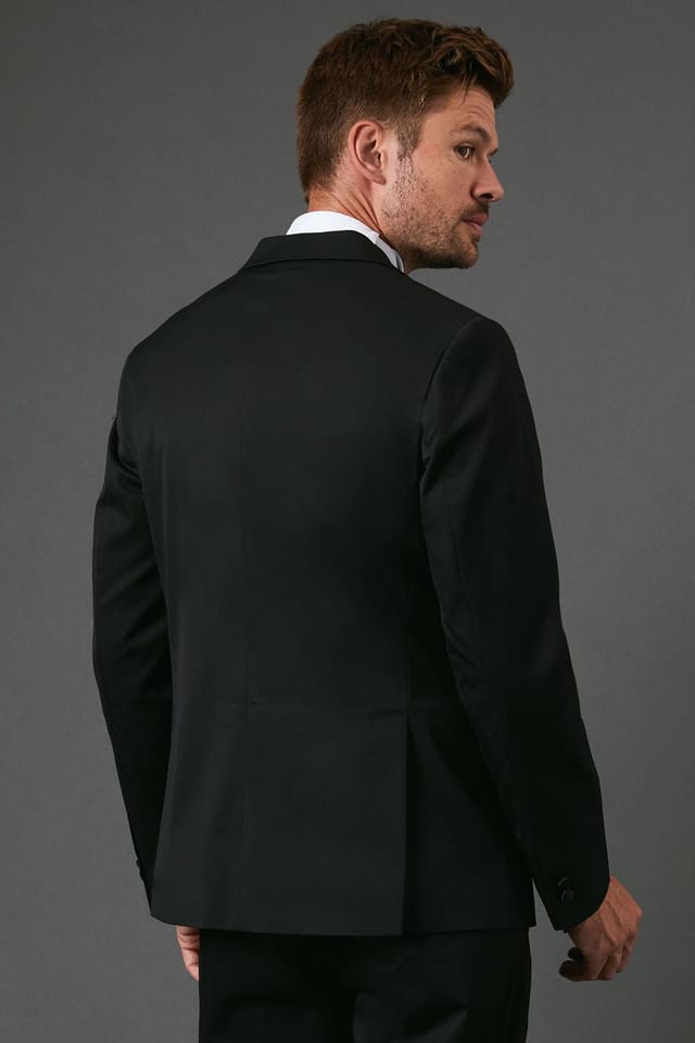 Burton Burton Men's Black Tailored Fit Tuxedo Suit Jacket - 3