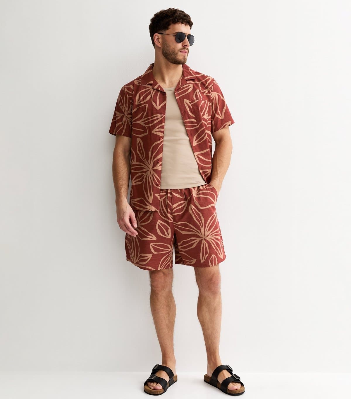 New Look New Look Red Floral Cotton Shorts for Men