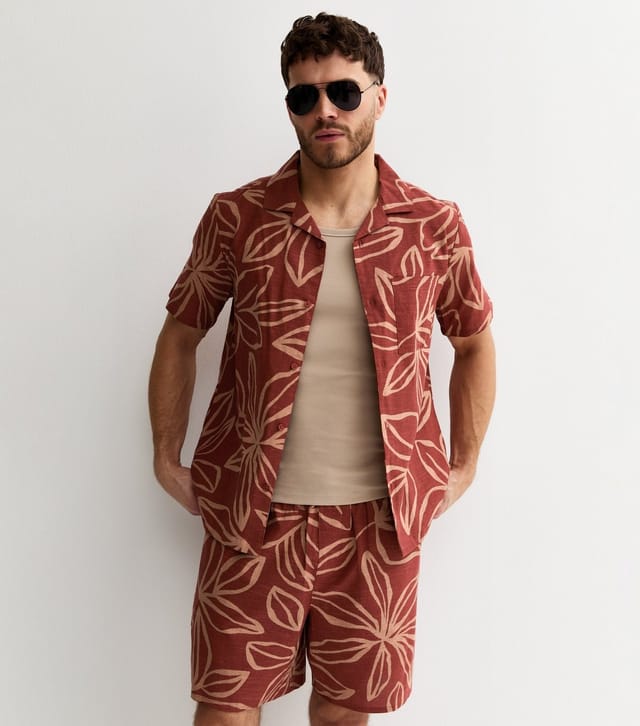 New Look Men's Red Relaxed Floral Cotton Shorts New Look - 2