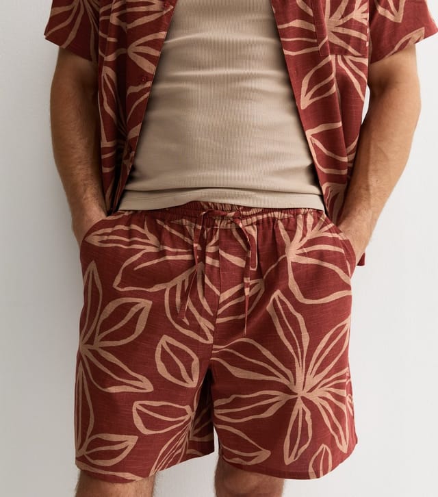 New Look Men's Red Relaxed Floral Cotton Shorts New Look - 3