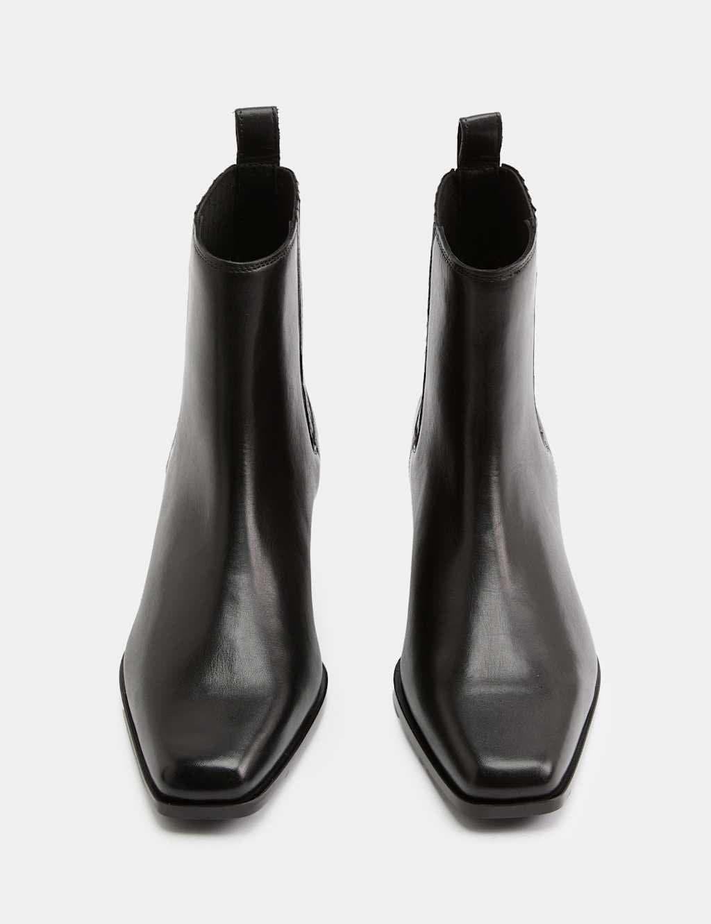 Marks & Spencer M&S Leather Western Block Heel Ankle Boots Black