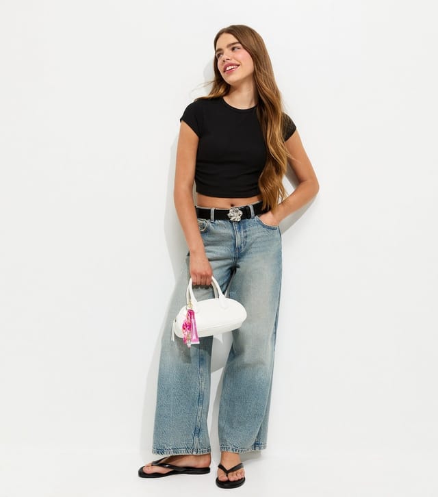 New Look Girls' Black Ruched Side Cap Sleeve T-Shirt New Look - 3