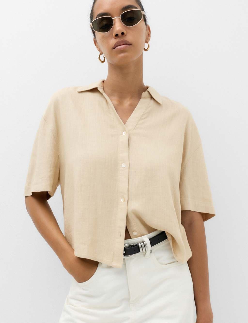 Marks & Spencer M&S Oversized Shirt with Linen Sandstone