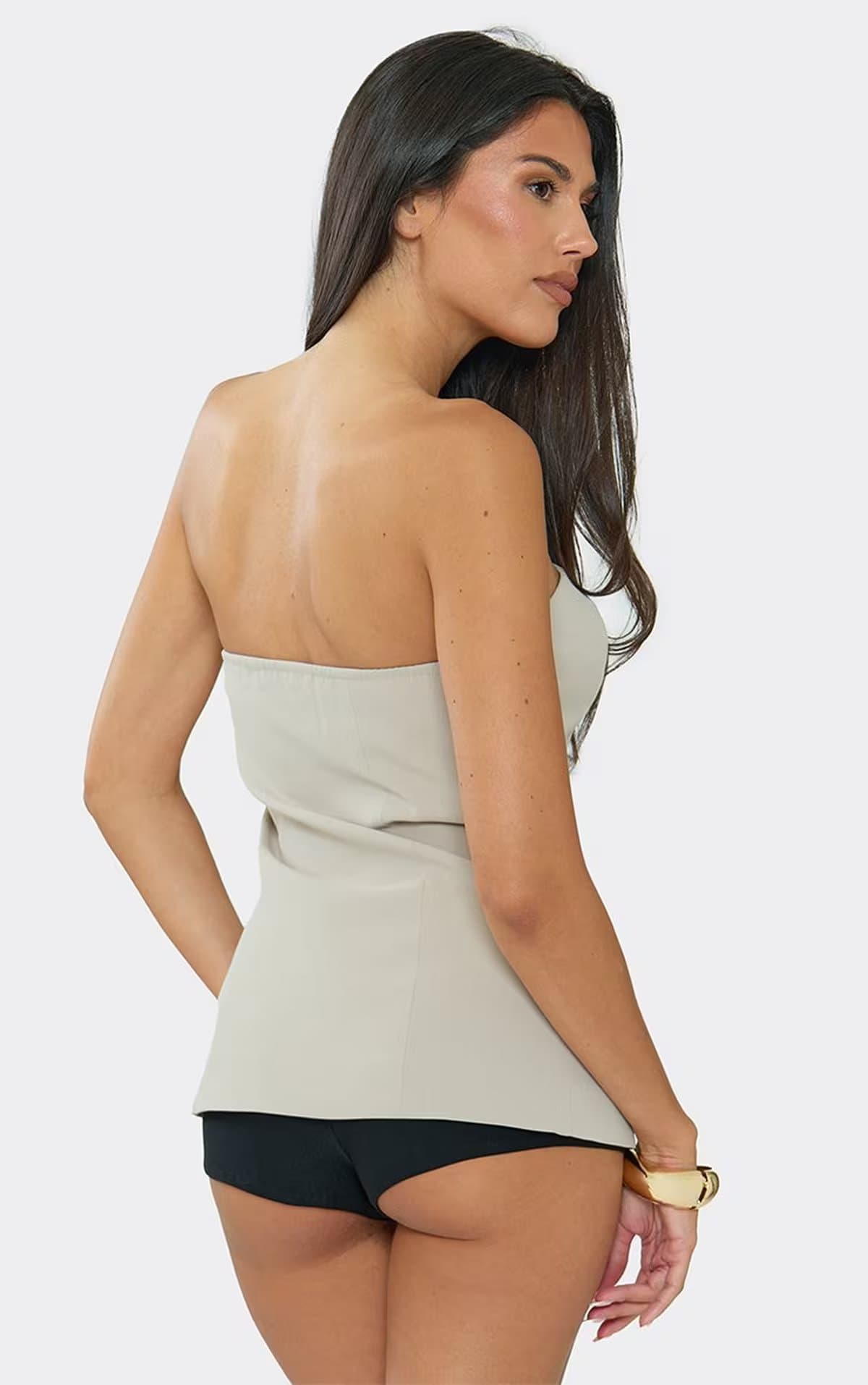EGO Bandeau Button Detail Split Hem Top In Stone, Women's Size UK 8