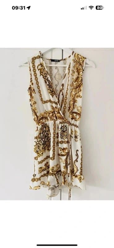 Quiz White Gold Classical Print Ruffle Playsuit 8
