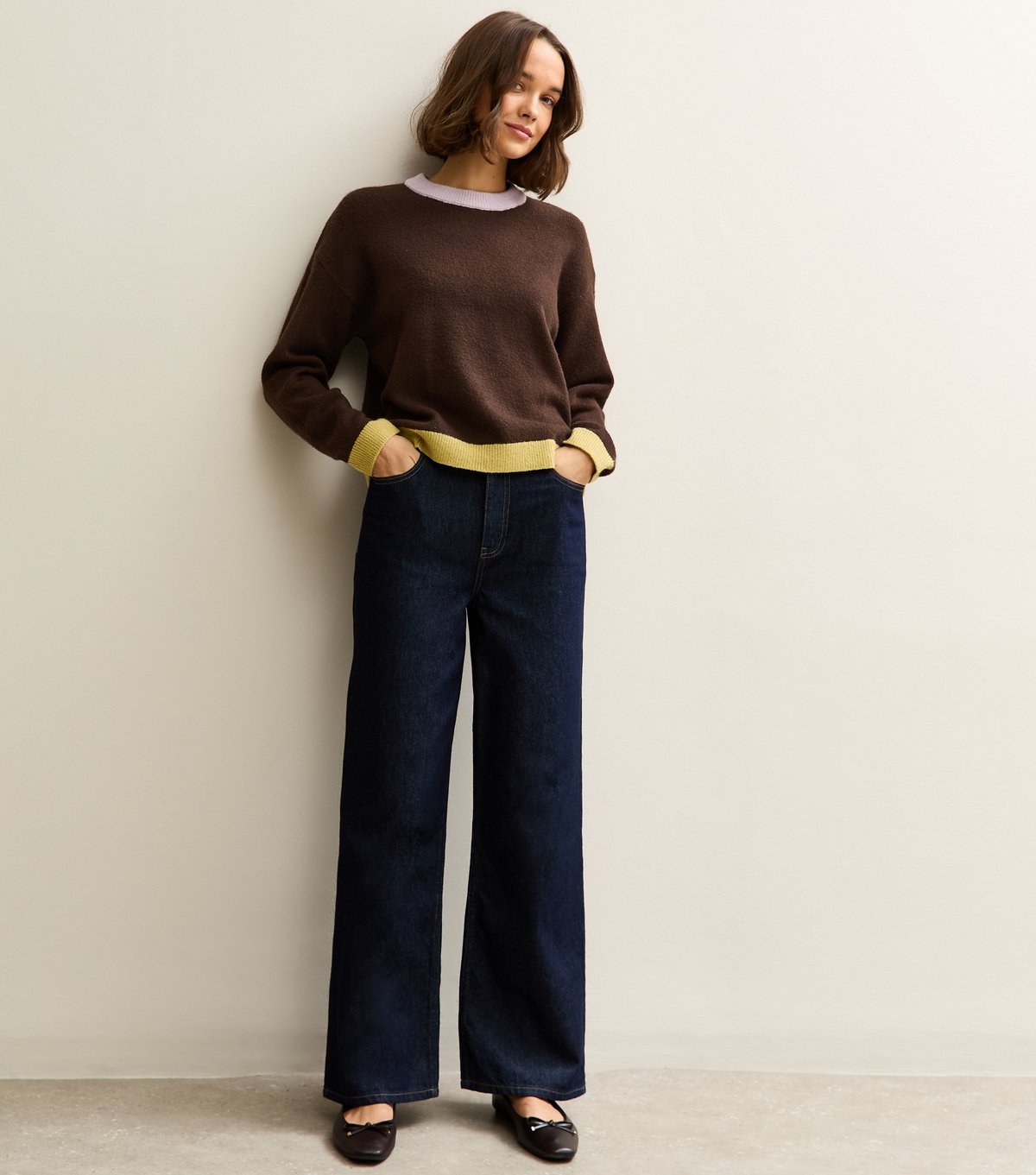 New Look Women's Dark Brown  Lilac and Green Contrast Rib Crew Neck Jumper New Look - 3