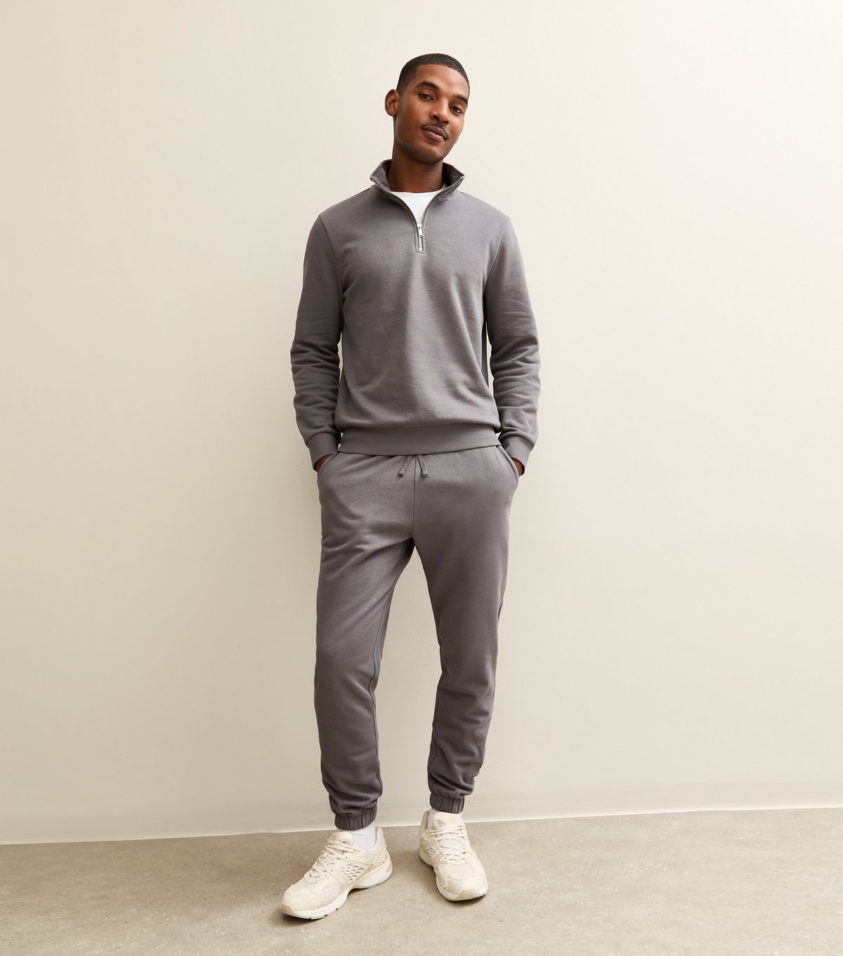 New Look Men's Grey Regular Drawstring Waist Joggers New Look - 1