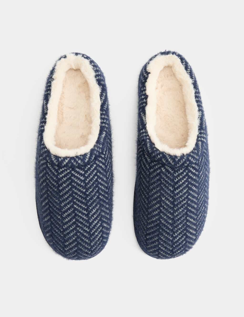 Marks & Spencer M&S Fleece Lined Herringbone Mule Slippers Navy