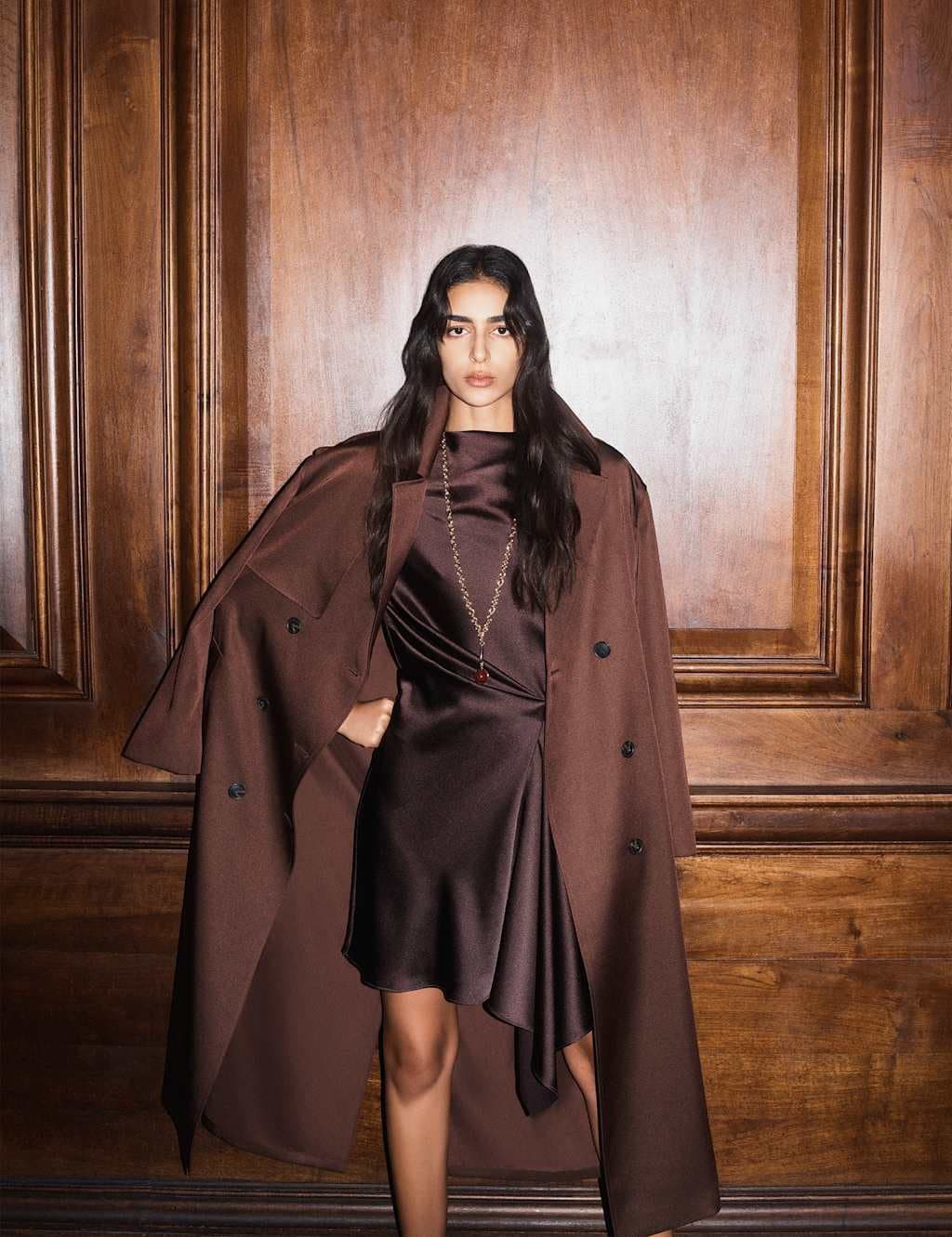Marks & Spencer M&S Satin Belted Trench Coat Chocolate