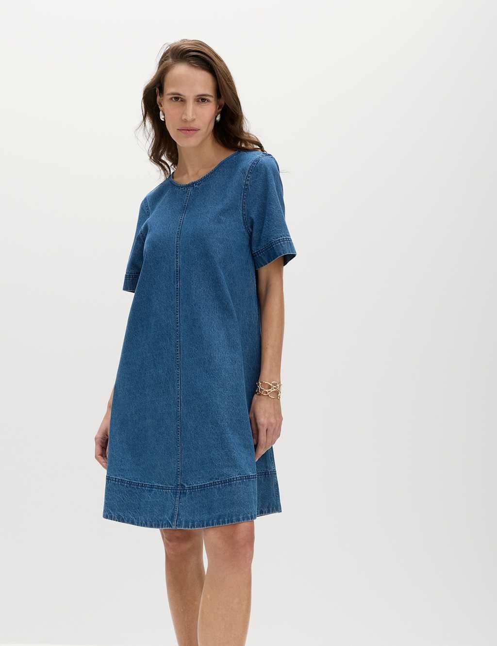 Marks & Spencer M&S Pure Cotton Denim Mini T-Shirt Dress Medium Indigo
