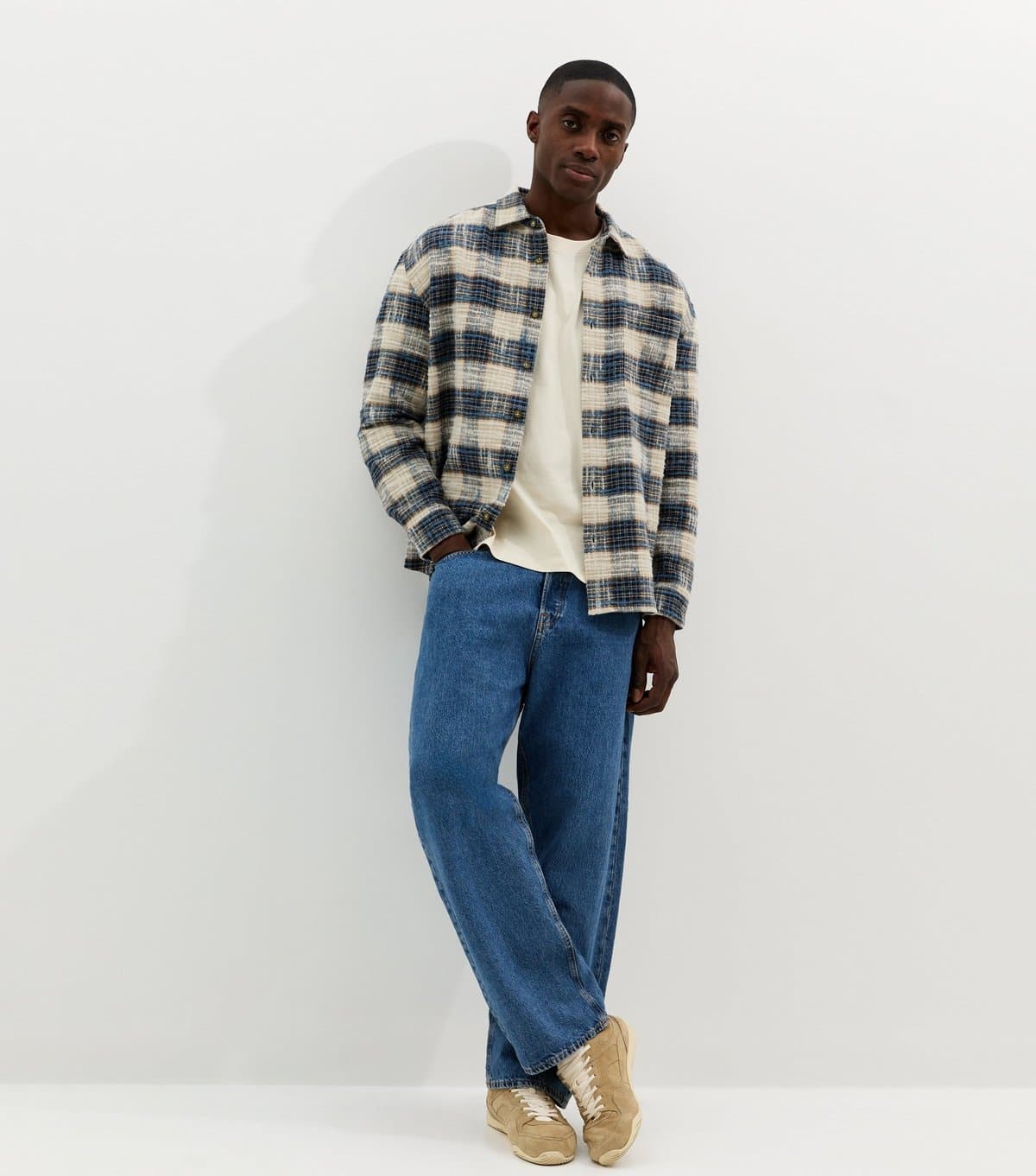 New Look Men's Blue Oversized Flannel Check Shirt New Look