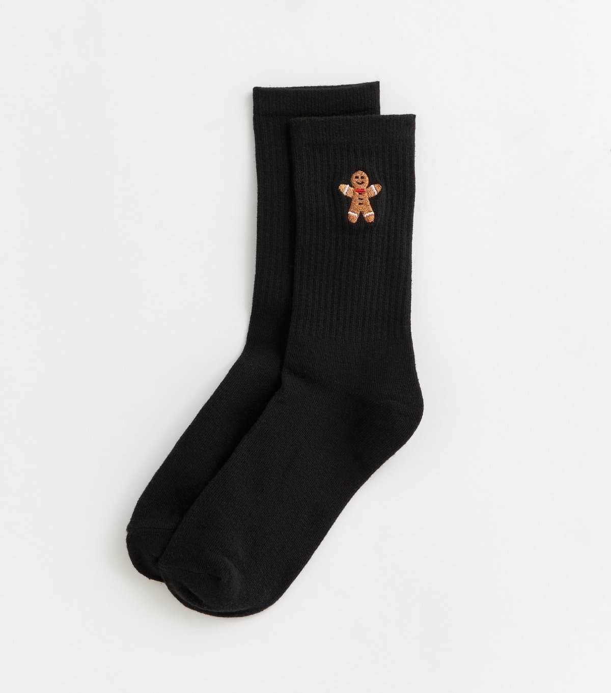 New Look Black Christmas Gingerbread Embroidered Ankle Socks New Look