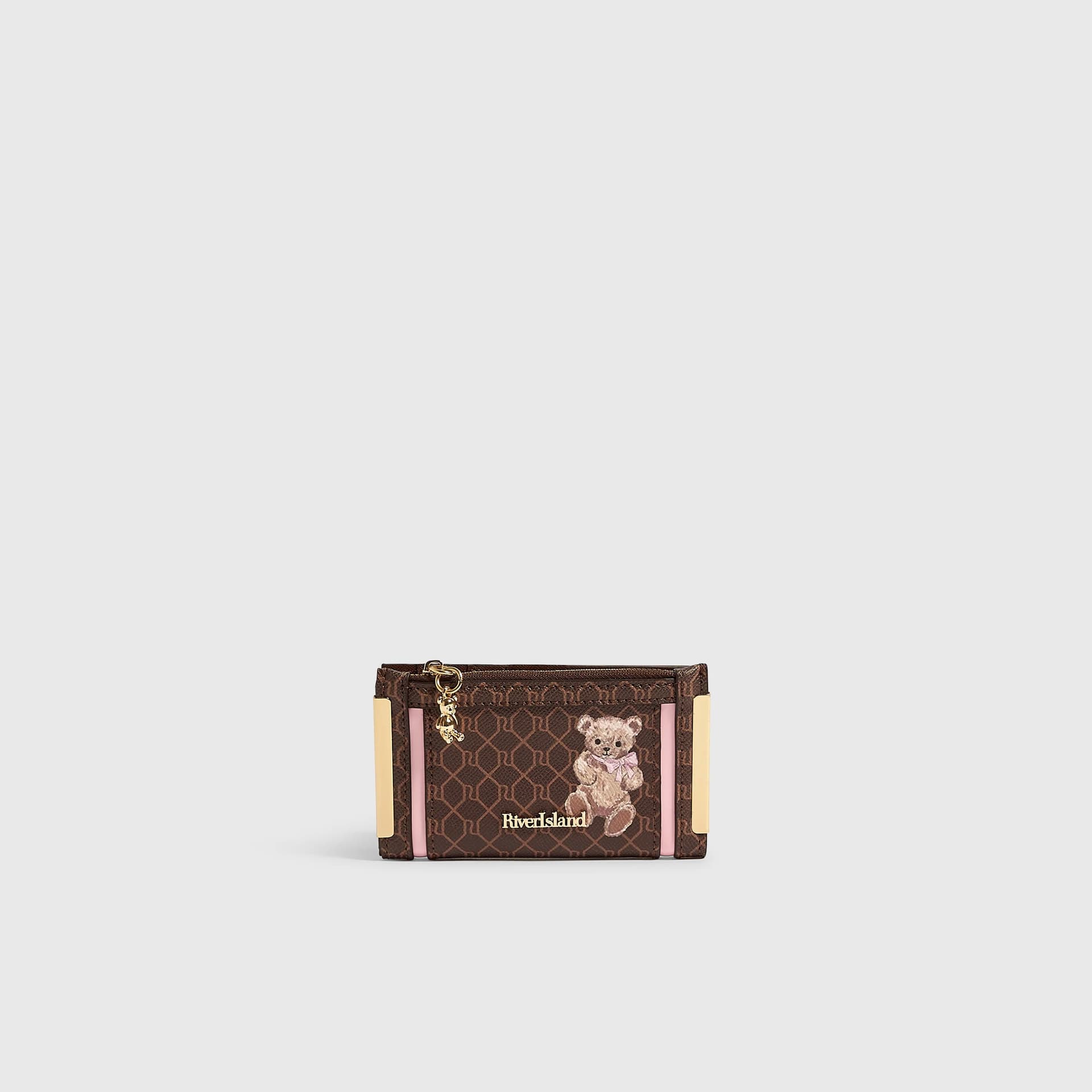River Island River Island Womens Brown Monogram Mini Teddy Bear Foldout Purse