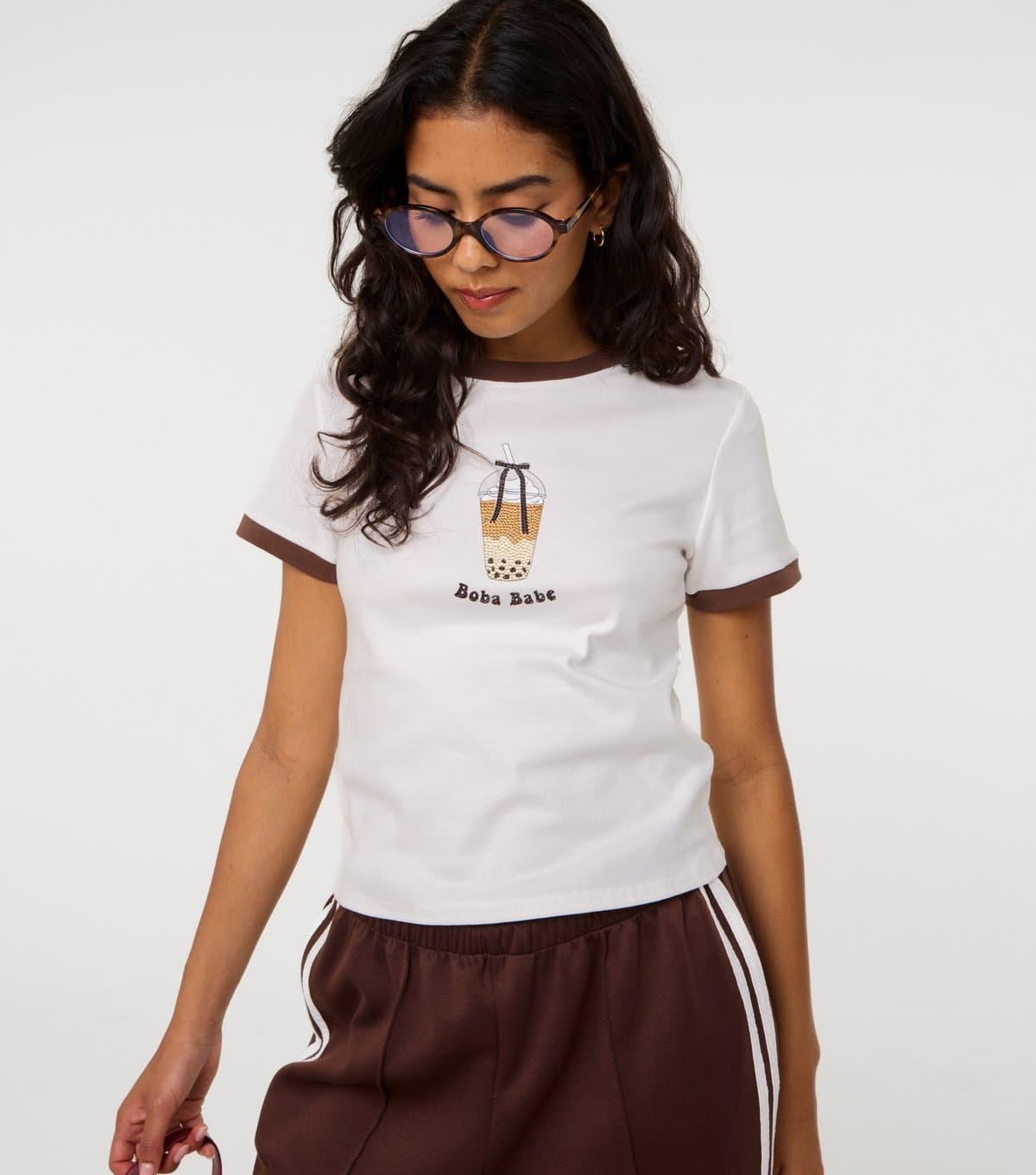 Pink Vanilla Women's White Boba Babe Diamanté T-Shirt Pink Vanilla New Look