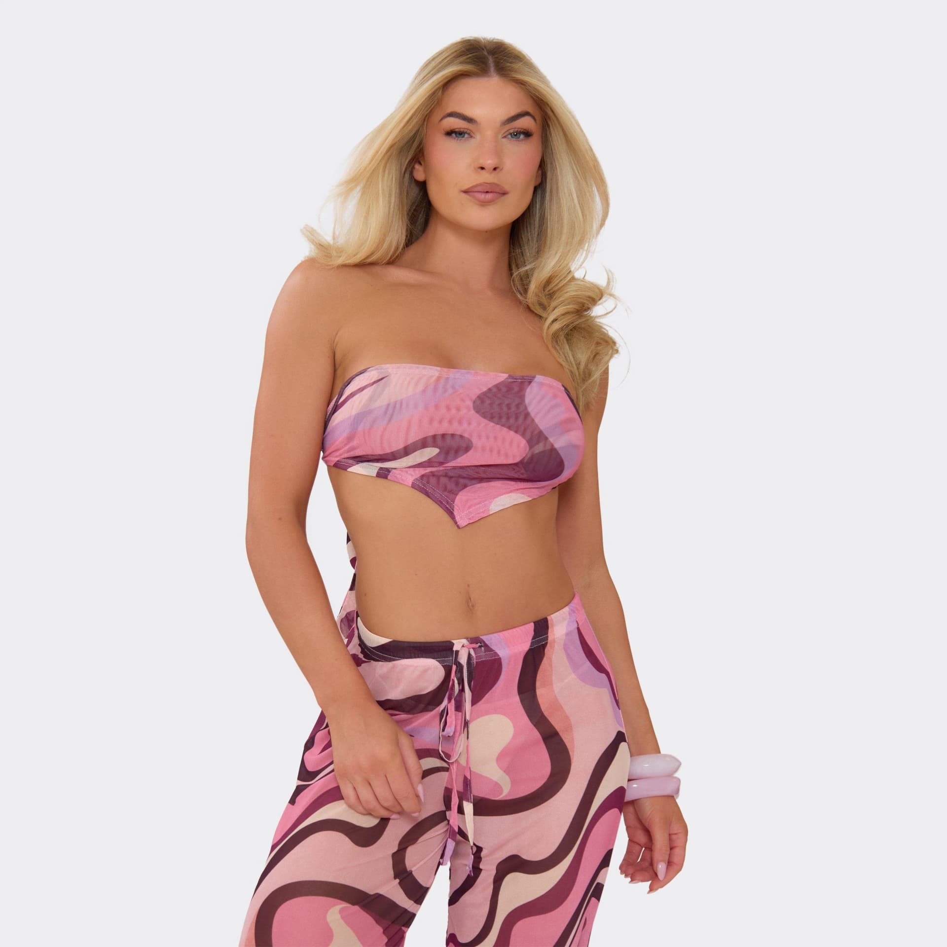 EGO Bandeau Tie Back Top In Pink Swirl Print, Women's Size UK 6