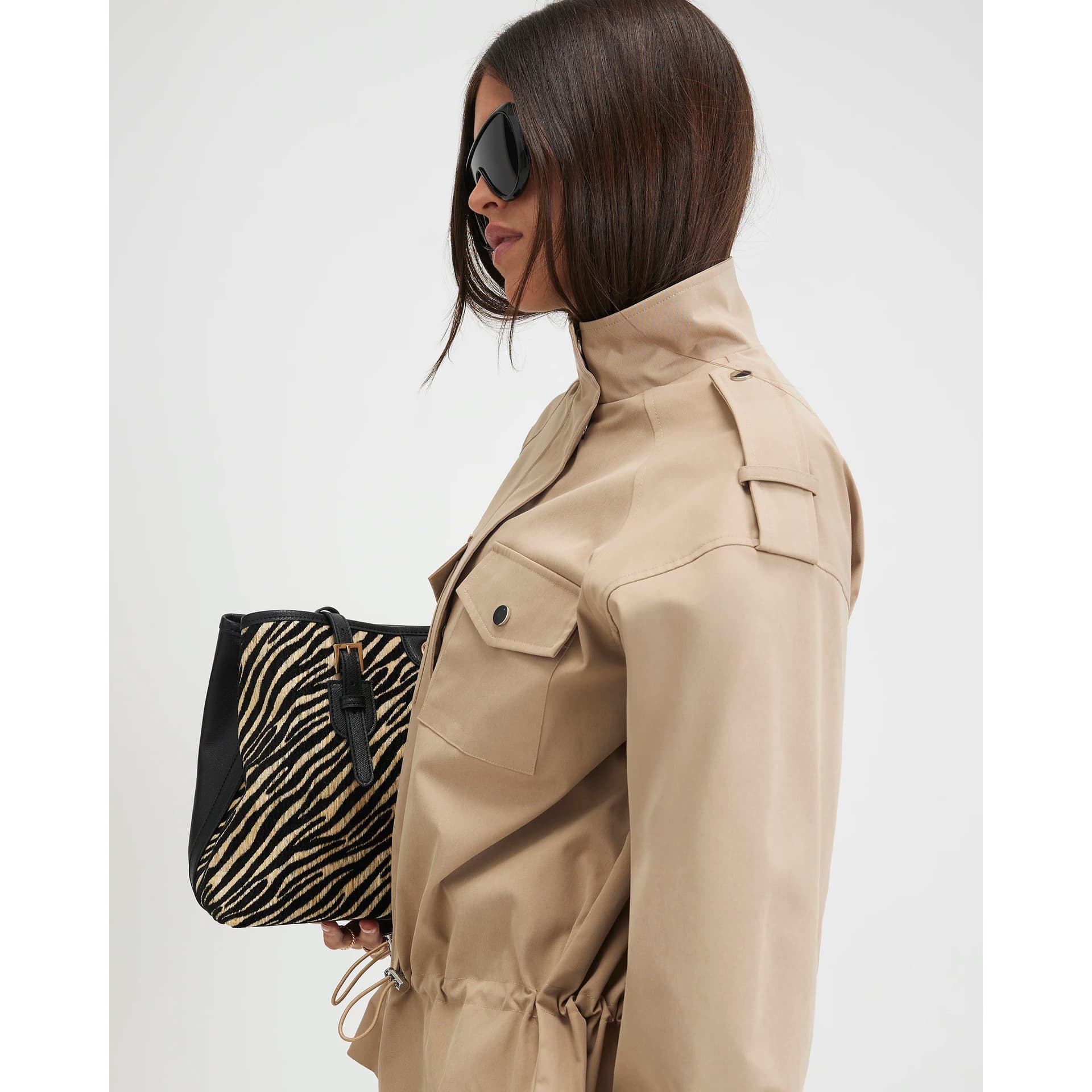 River Island River Island Womens Beige Funnel Neck Tie Waist Bomber Jacket