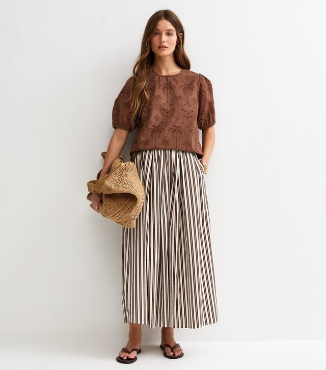 New Look Women's Brown Palm Cutwork Puff Blouse New Look - 3