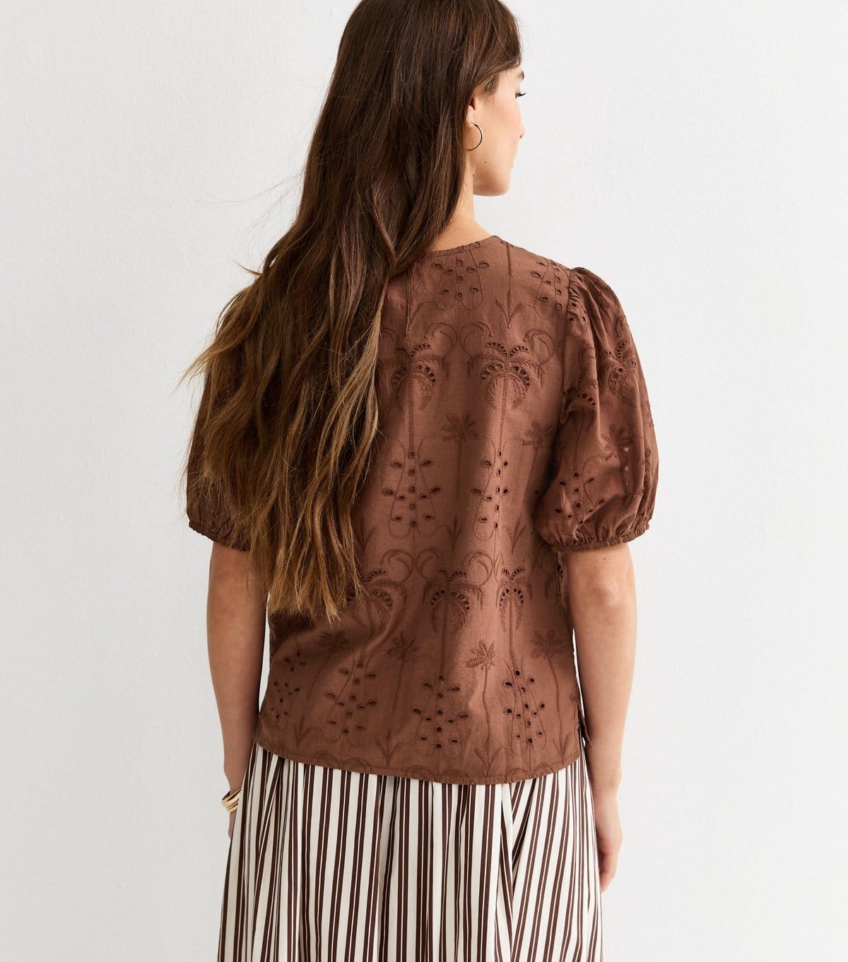 New Look Women's Brown Palm Cutwork Puff Blouse New Look - 4