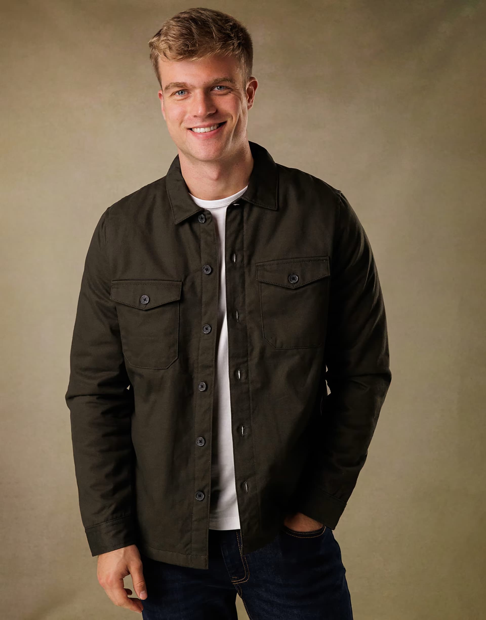 ASOS ASOS Khaki Worker-Style Button Overshirt in Khaki