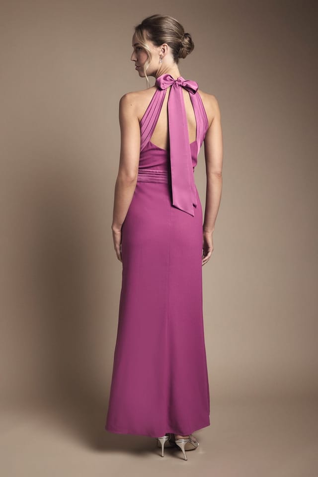 Oasis Oasis Women's Halter Pleat Detail Maxi Bridesmaid Dress in Pink - 3