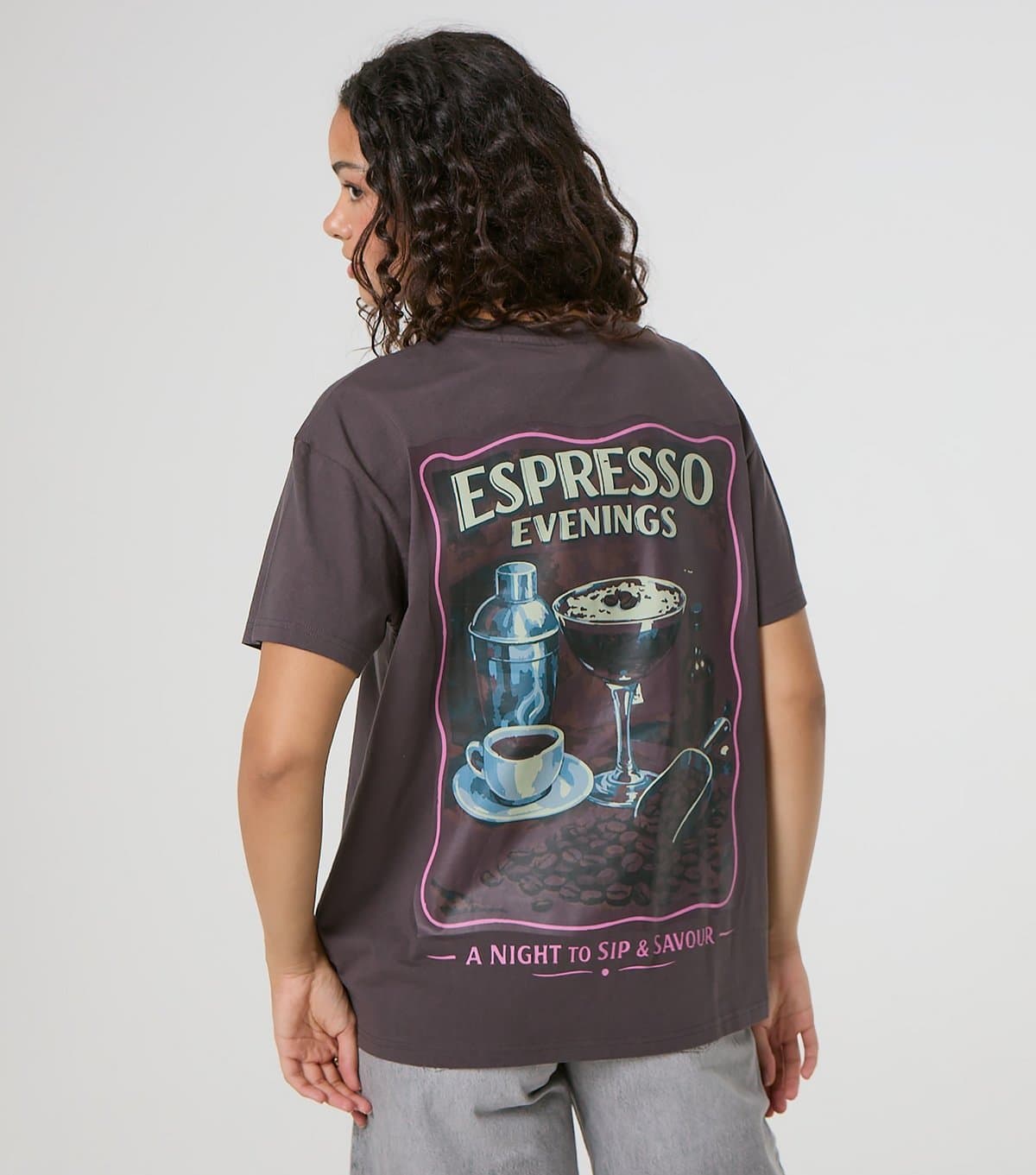 Skinnydip Women's Grey Cotton Espresso Evening T-Shirt Skinnydip New Look